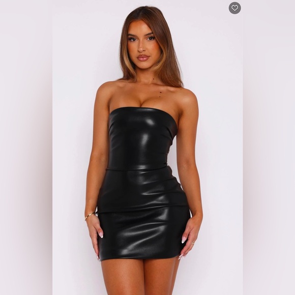 NWT White Fox Boutique Black Fire Burning Strapless Leather PU Mini Dress - Picture 2 of 10